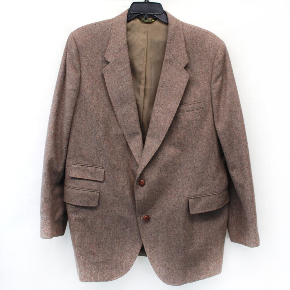 Stadium Club Saxony Vintage Wool Blazer Jacket Herringbone Professor Size 48R